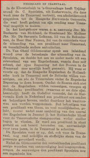 Krantenartikel uit 1896 over vertrek naar Transvaal