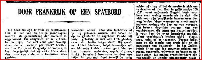 Deel van het krantenartikel 'Door Frankrijk op een spatbord' van A. den Doolaard 