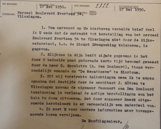 brief 1950 over facturen Sardijngeul Brief over afhandeling factuur