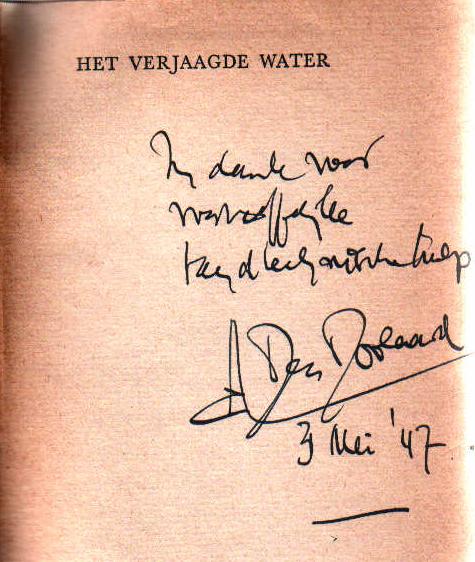 Opdracht op titelblad van 'het verjaagde water'