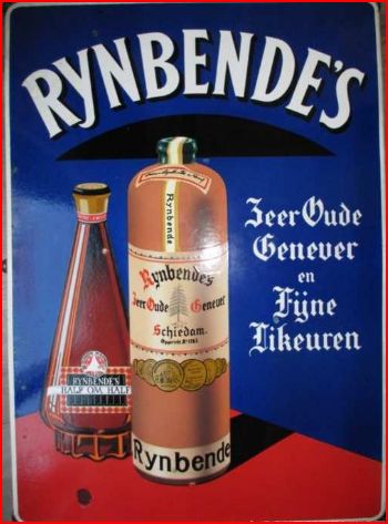 Reclamebord Rynbende's Zeer Oude Genever en Fijne Likeuren