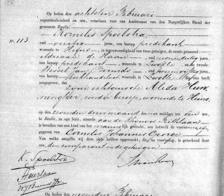 Geboorteacte van A. den Doolaard Geboorteacte van A. den Doolaard