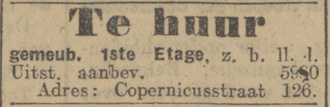 Gemeubileerde etage te huur op de Copernicusstraat 126