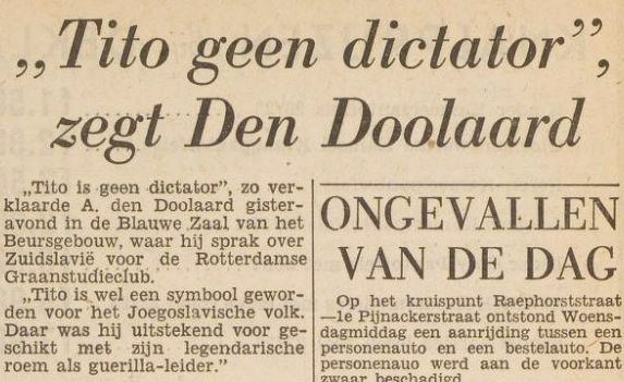 Krantenbericht over lezing A. den Doolaard in Rotterdam (1952)