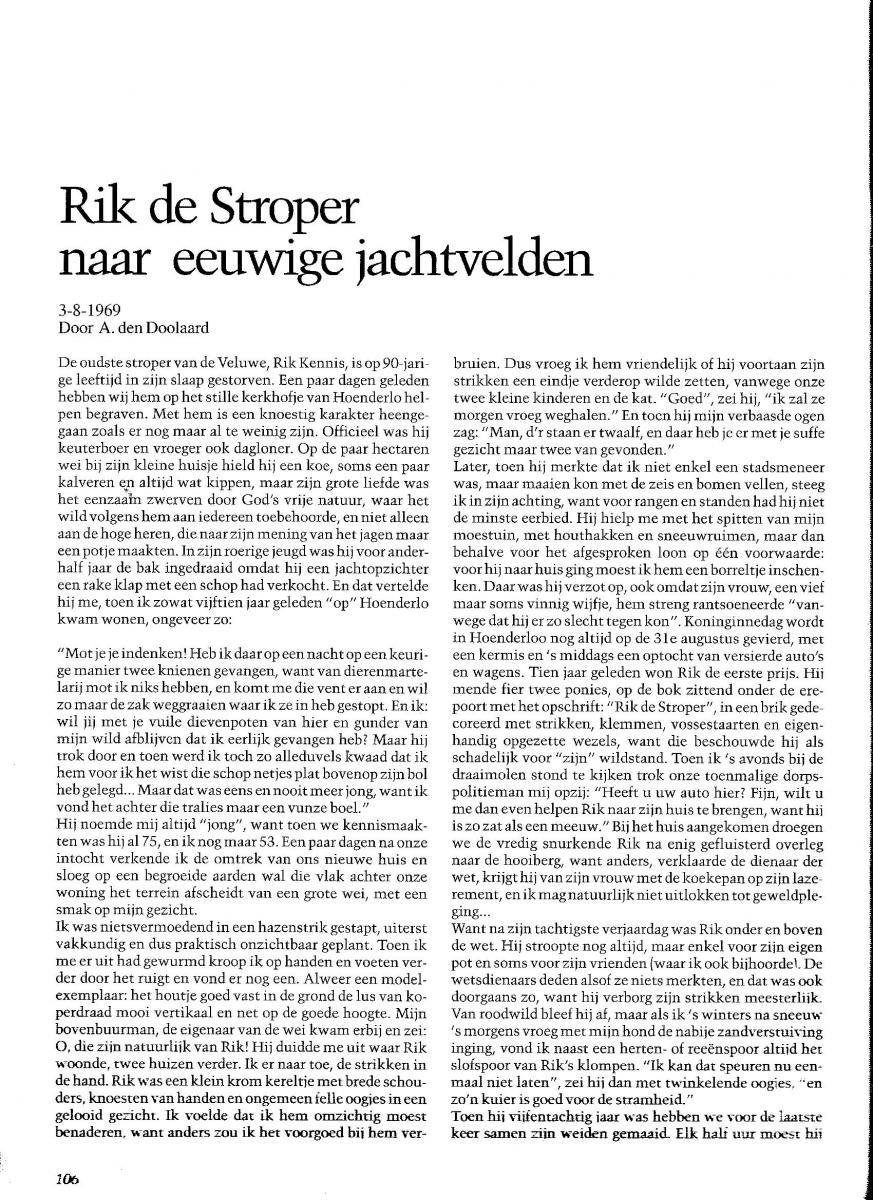 artikel 'Rik de stroper', 1e pagina